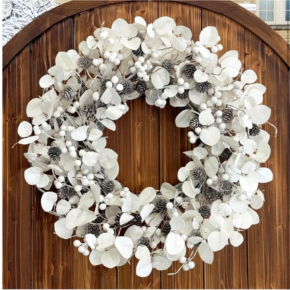 Handmade Winter Wreath Indoor or Outdoor Decor Pinecones Berries Eucalyptus